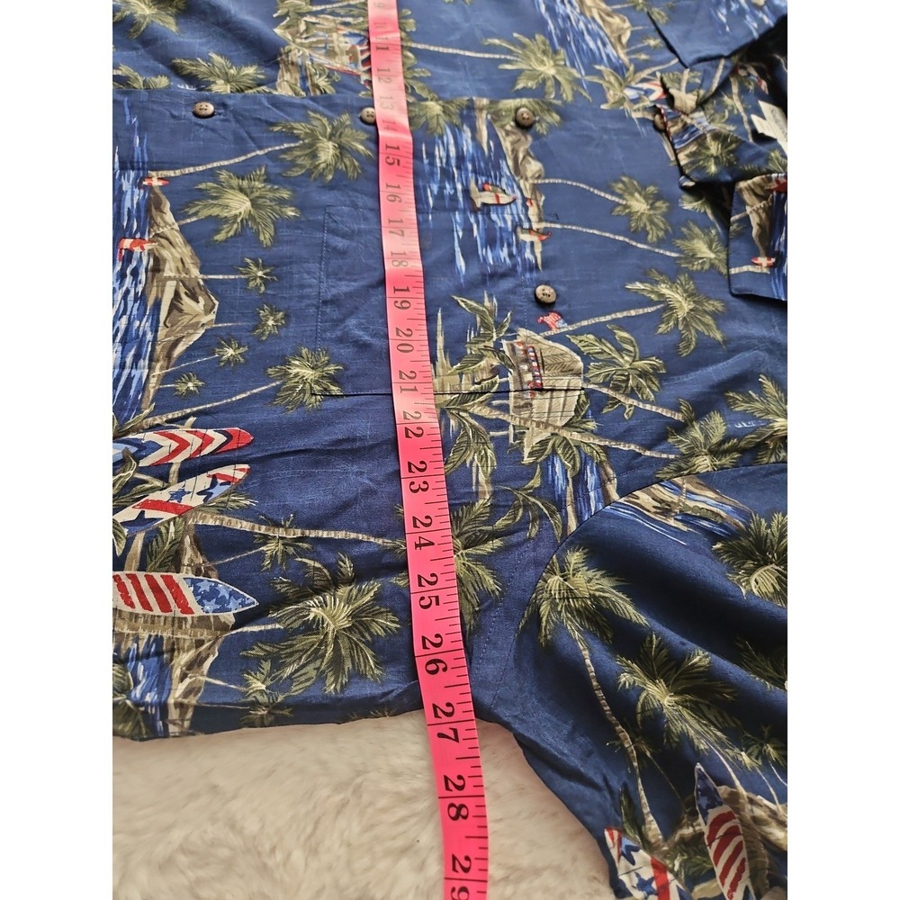 Saddlebred Patriotic Hawaiian Shirt Men's XXL Blue USA Flag Tropical Camp Shirt - Picture 7 of 12